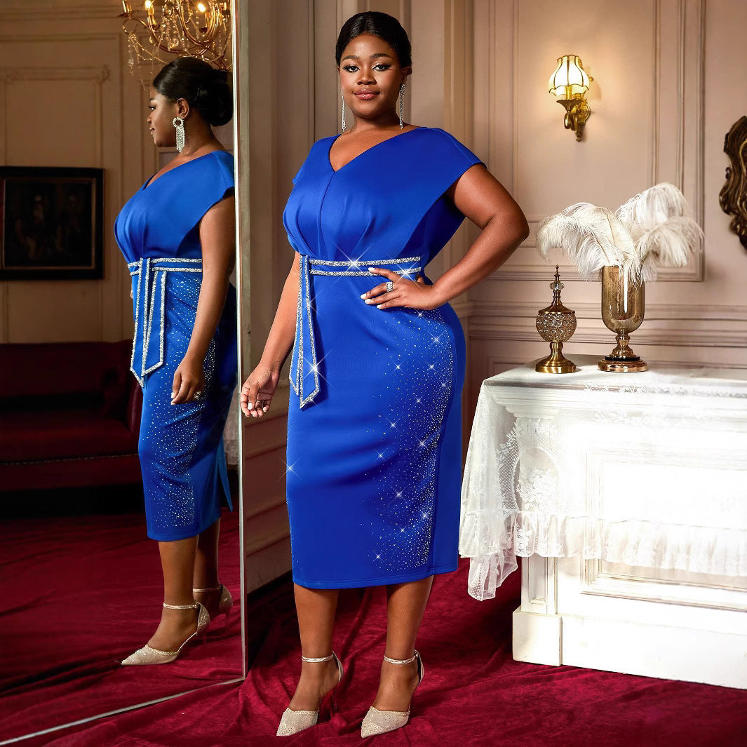 European And American Plus Size Wedding Party Waist Slimming Hip-wrapped Party Dress