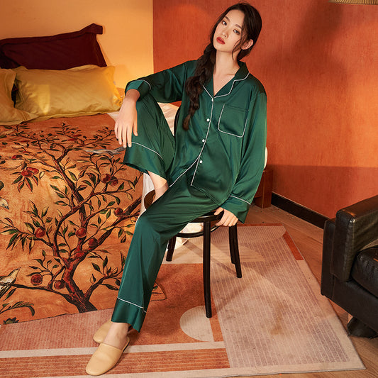 Simple Casual Satin Chiffon Pajamas Long-sleeved Trousers Home Wear Suit