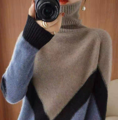 Women's Color-Block Turtleneck Sweater – Stylish and Versatile Bottoming Top