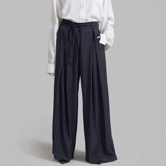 High-Waisted Striped Loose-Fit Pants