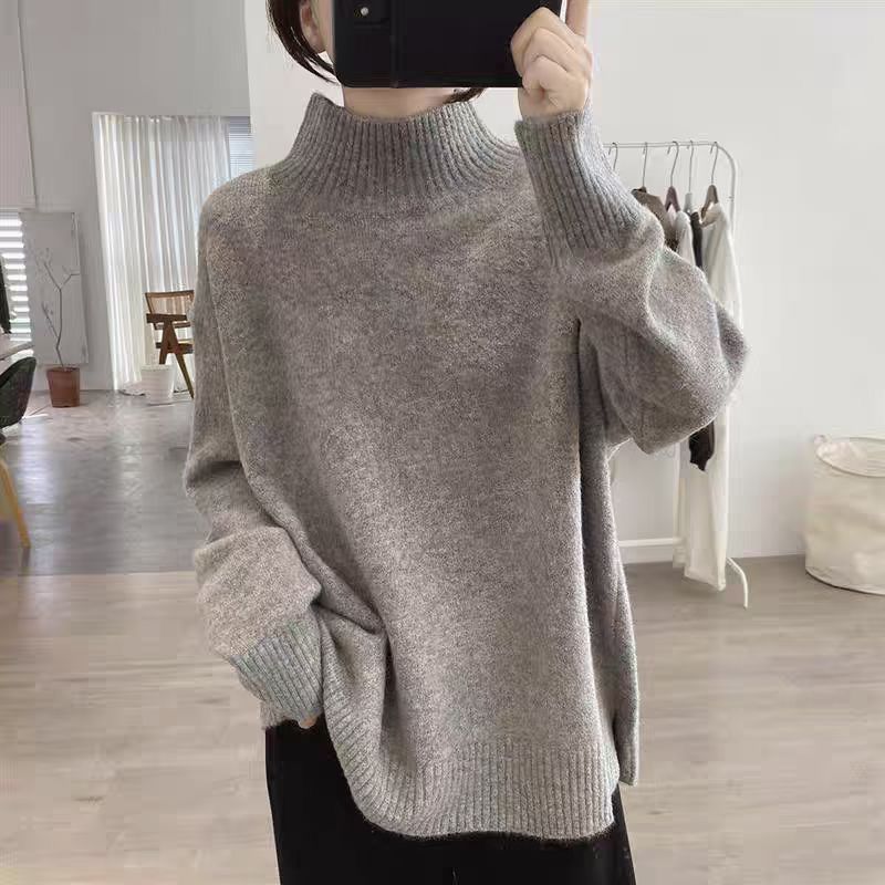 Solid Color Oversized Turtleneck Chunky Knit Sweater