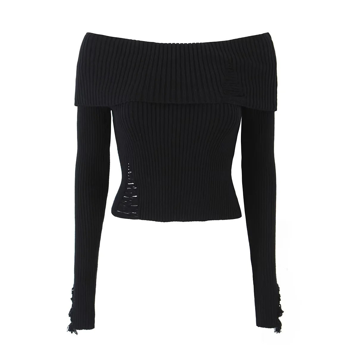 Off-Shoulder Large Lapel Short Sweater – Women's Fashion Top