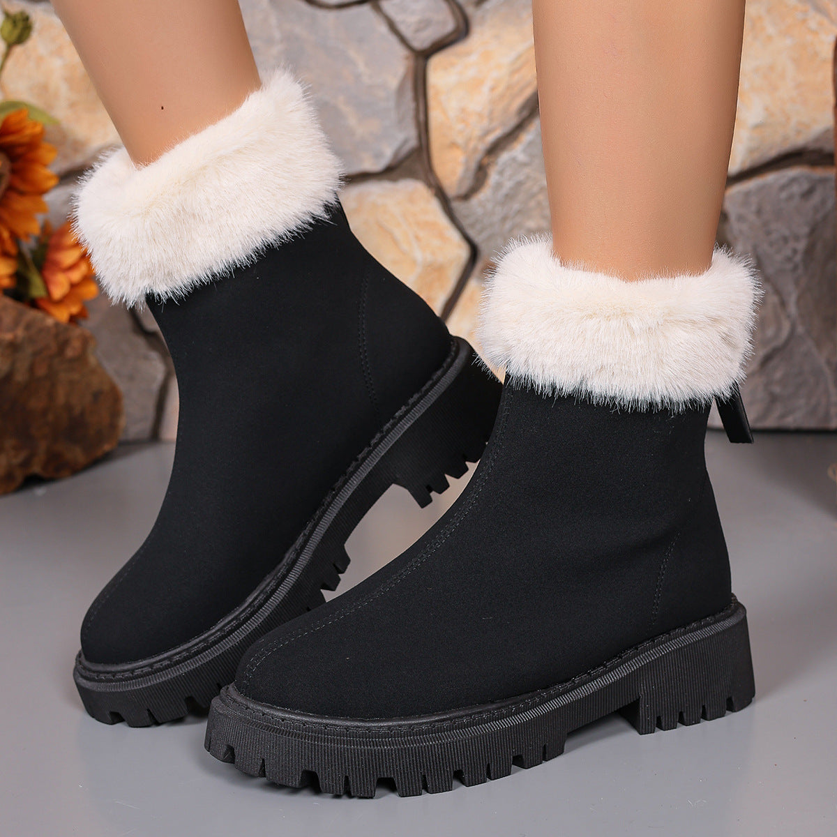 Women's Square-Heeled Snow Boots – Winter Warm Plus Velvet Platform with Plush Lining