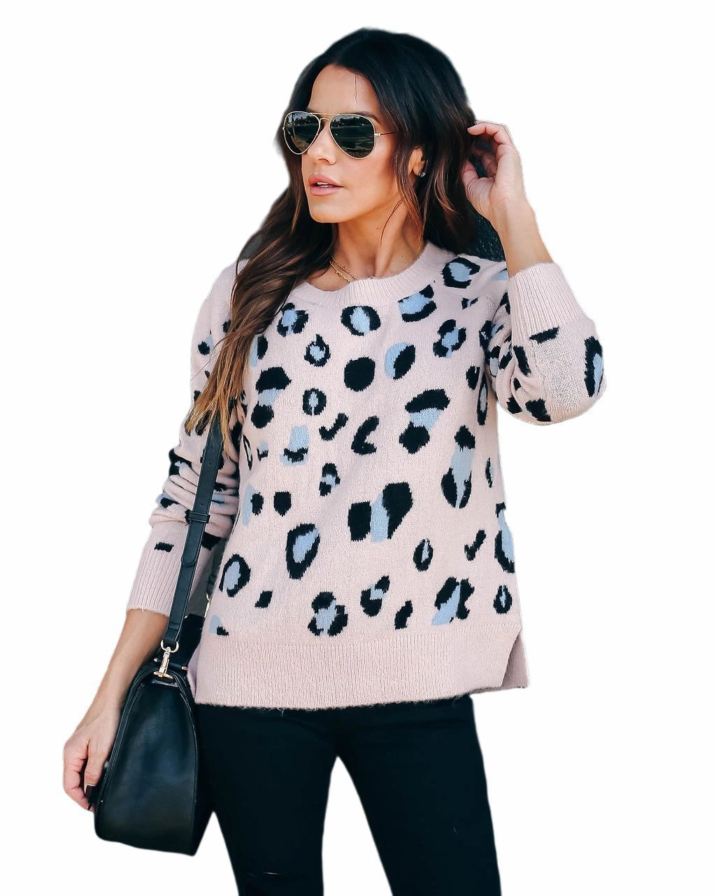 Plus Size Women's Leopard Print Knit Sweater – Base Layer Clothing