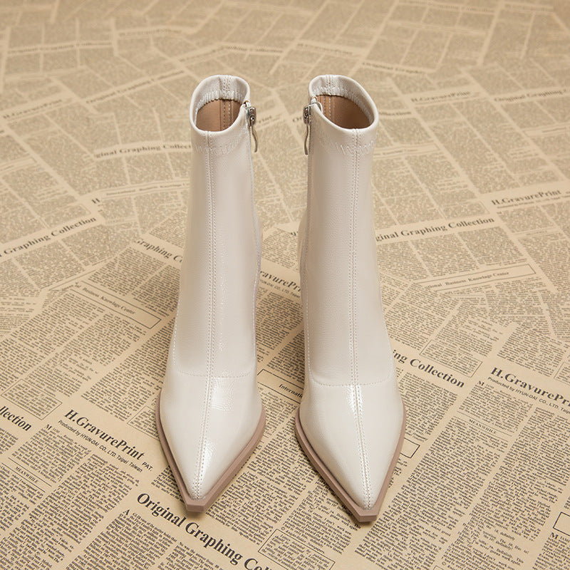 Women's White Skinny Boots for Autumn and Winter