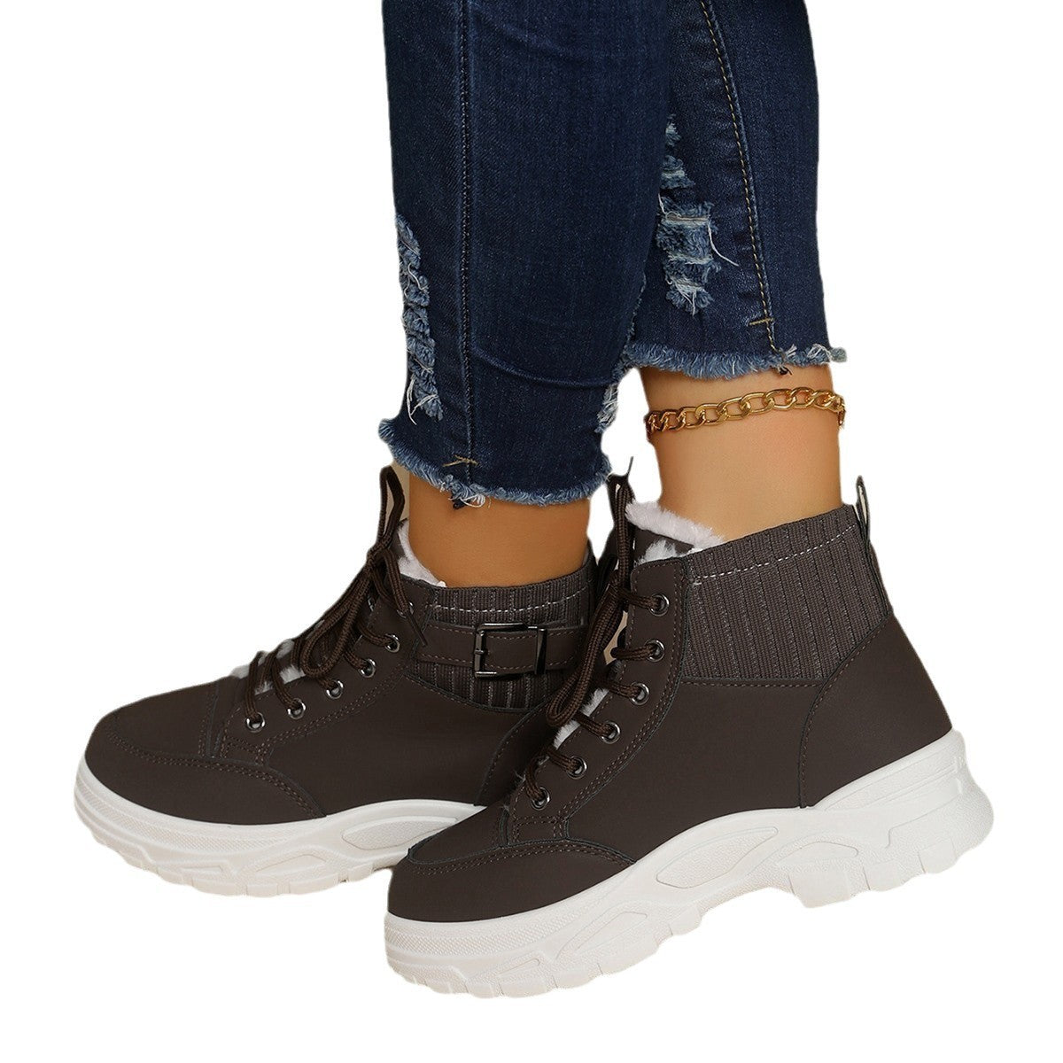 Cozy Plus Size Fleece-Lined High-Top Platform Boots for Women