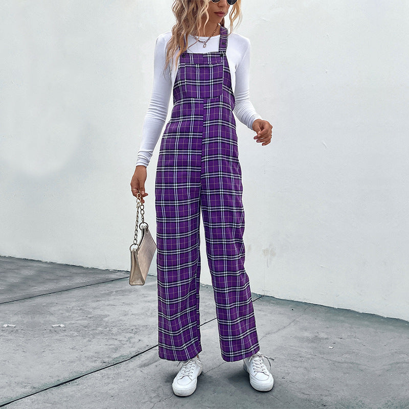 Women's Plaid Spaghetti Strap Casual Jumpsuit