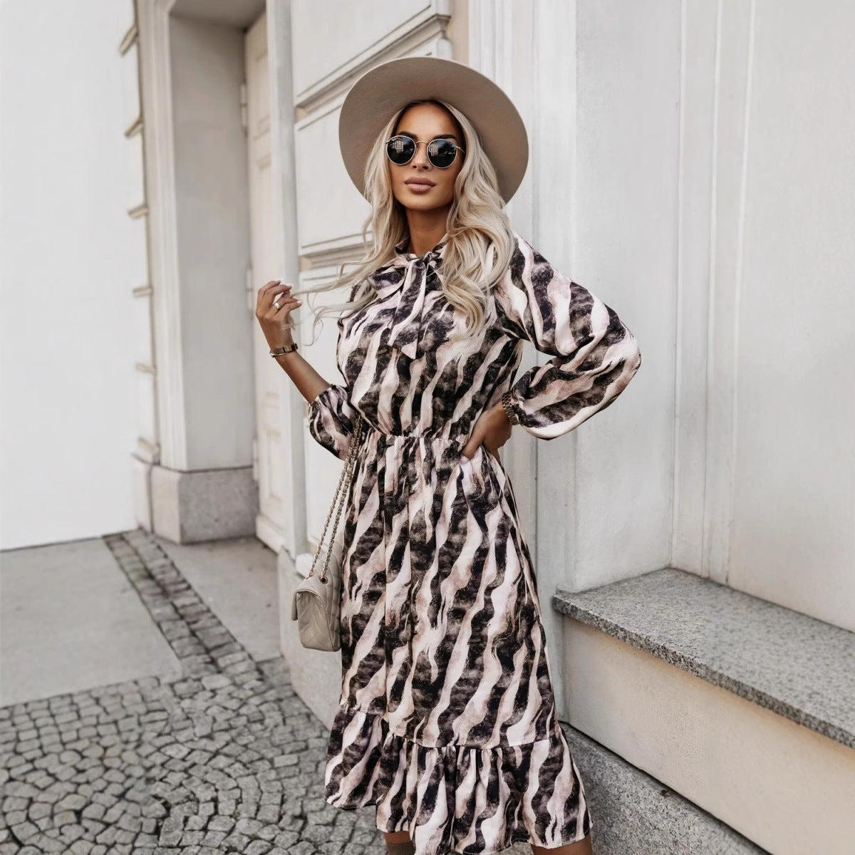 Women's Fashion Long-Sleeve Zebra Print Dress