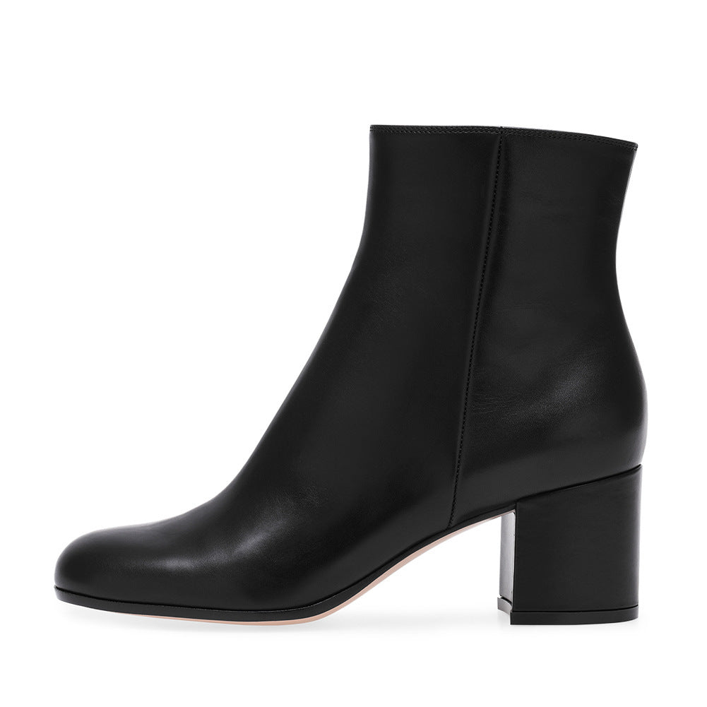 Women's Chunky Heel Mid-Calf Boots with Round Toe