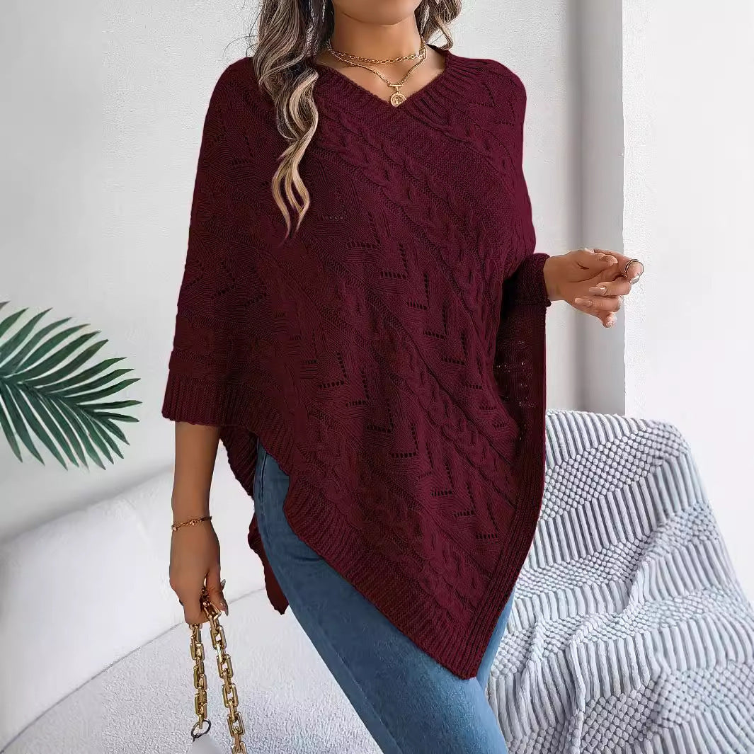 Women's Cable Knit Loose-Fit Cloak Sweater Coat