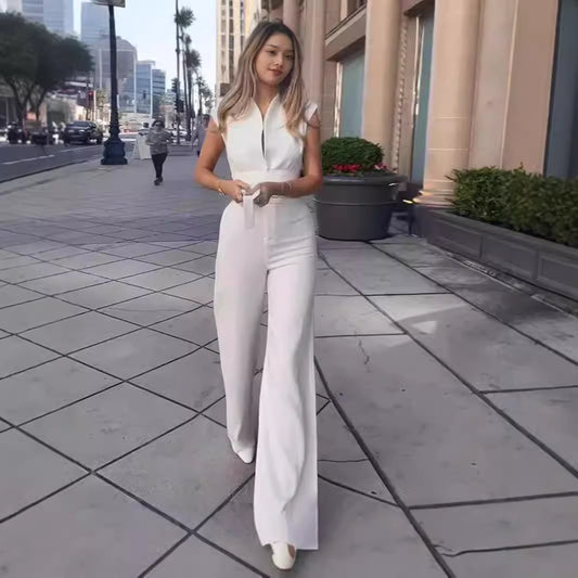 Solid Color Sleeveless Low-Neck Tight Jumpsuit