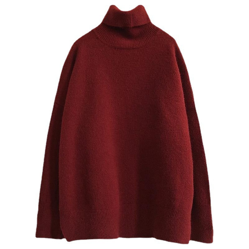 Women's Soft Turtleneck Sweater, Solid Color and Relaxed Fit