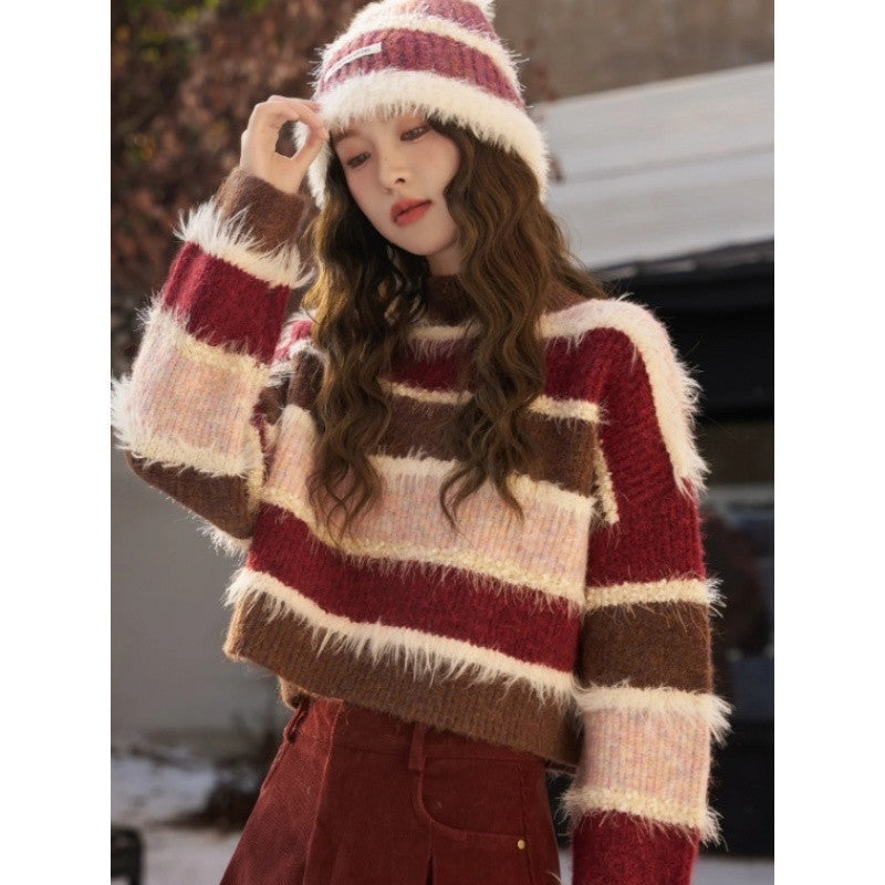 Women's Striped Loose Fit Splicing Knitwear Sweater