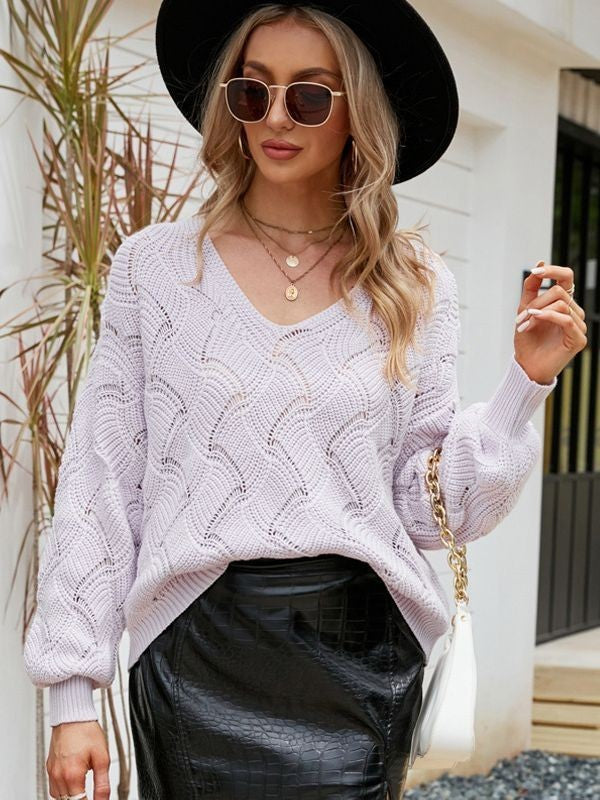 Women's Long-Sleeved Solid Color Loose Pullover Sweater