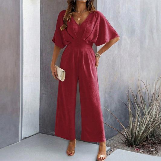 Women's Short-Sleeved Wide-Leg Jumpsuit – Comfortable and Stylish