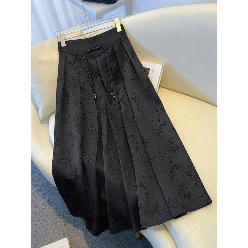 Plus-size New Chinese-style Black Midi Skirt