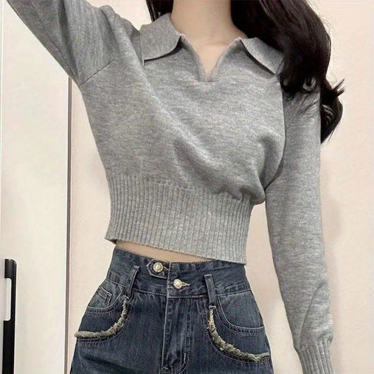 Korean Style Simple Slim-Fit Lapel Knitted Bottoming Sweater