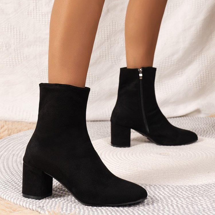 Women's Pointed Toe Suede Stretch Mid-Calf Martin Boots