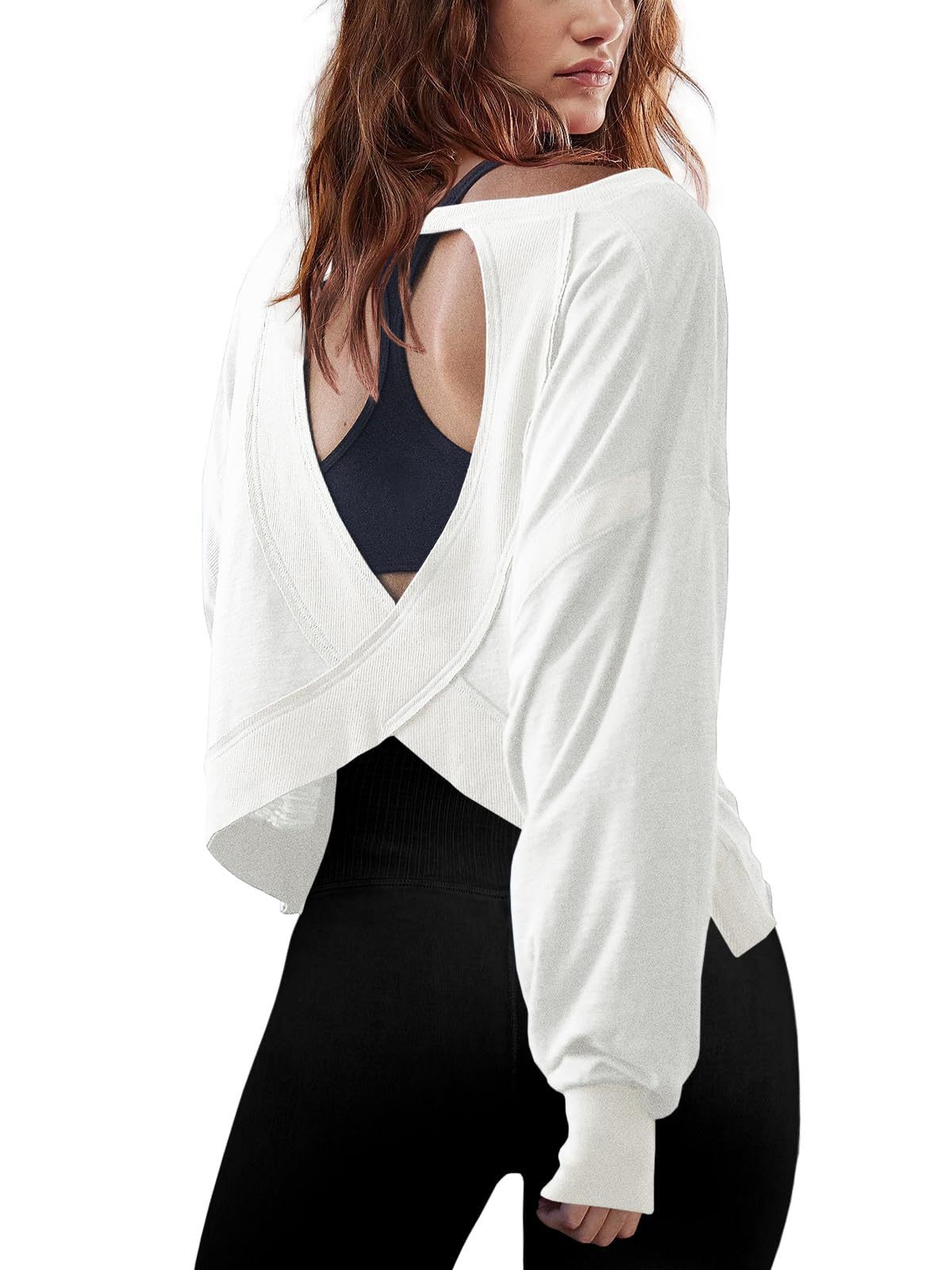 Women's Loose Long Sleeve Backless Hollow-Out Top – Stylish and Trendy