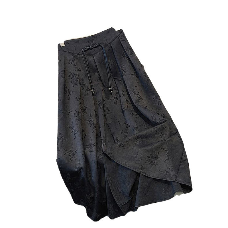 Plus-size New Chinese-style Black Midi Skirt