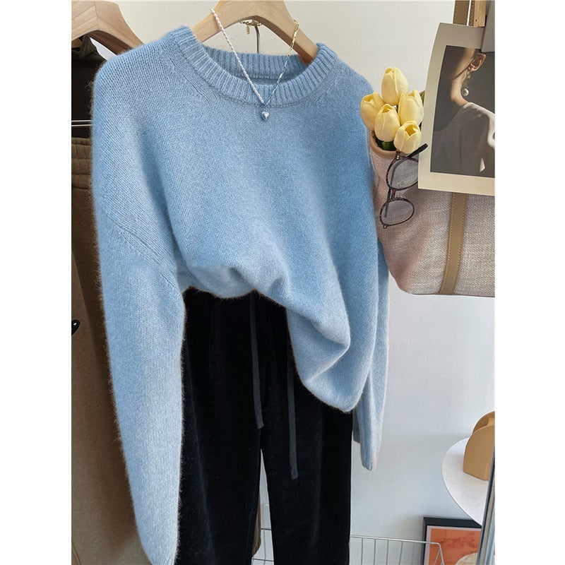 Leisure Milk Round Neck Sweater for Women