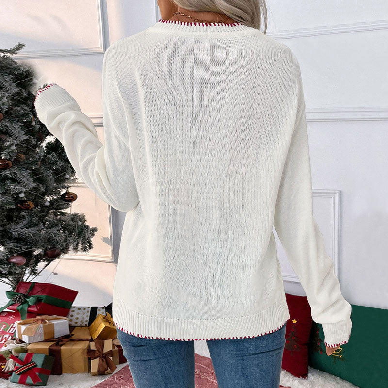 Loose-Fit Round Neck Long Sleeve Christmas Sweater