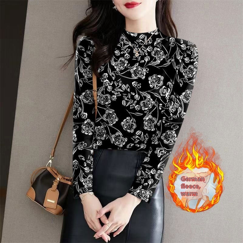 Women's Half Turtleneck Printed Outerwear Bottoming Shirt