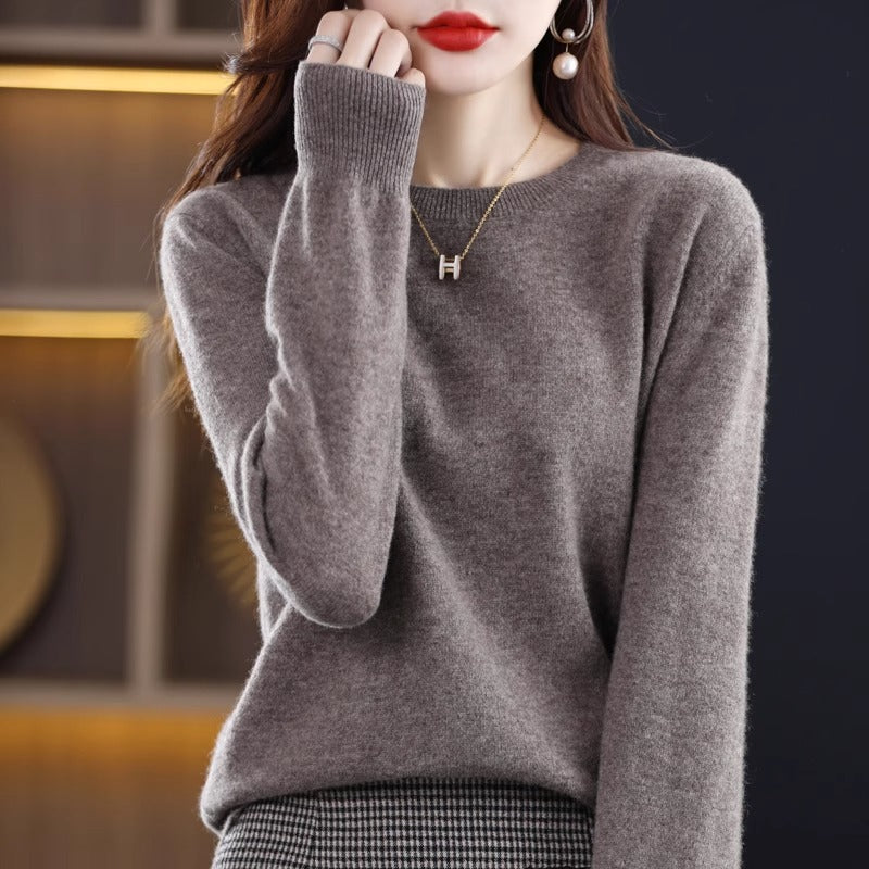 Round Neck Pure Wool Women's Sweater Loose Autumn And Winter