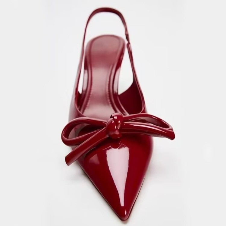 Women's Red Bowknot Low-Cut Exposed Heel Shoes