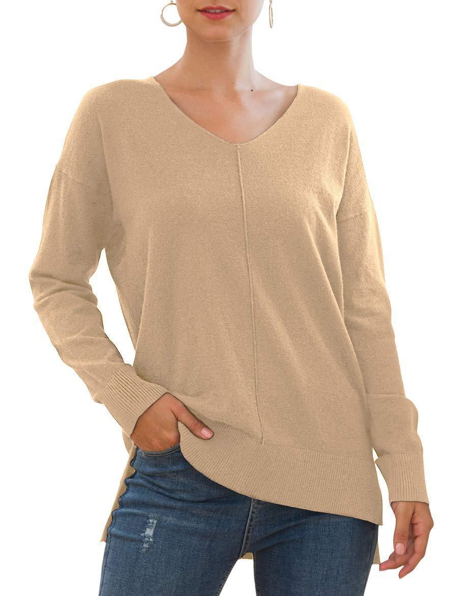 V-Neck Knitted Sweater with Batwing Sleeves