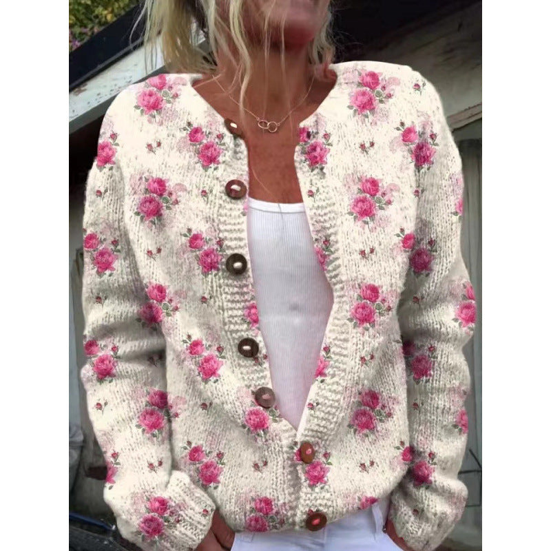 Women's New Printed Knitted Cardigan Coat