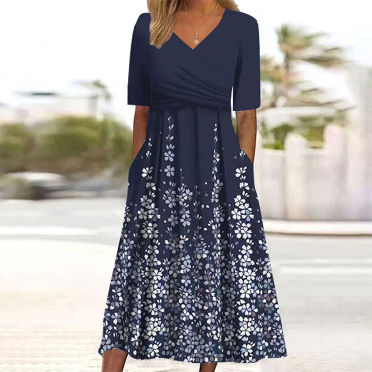 Women's Fashion Casual V-neck Printed Dress