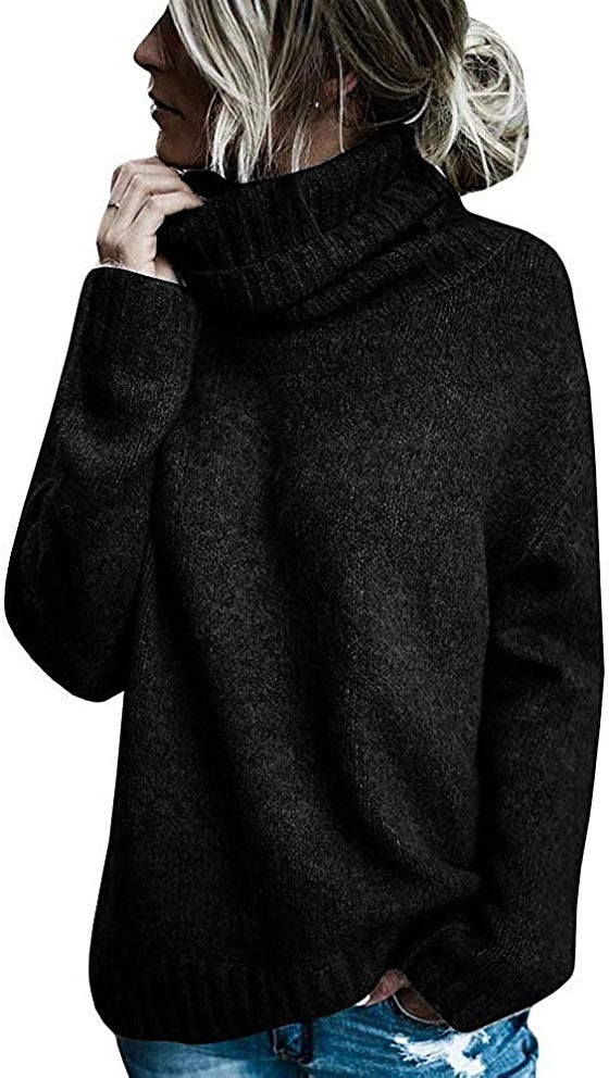 Women's Fashion Core-Spun Yarn Turtleneck Long Sleeve Knitted Pullover Sweater