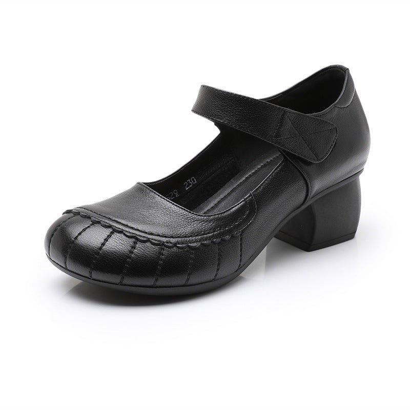 Velcro Low-Cut Genuine Leather Women's Pumps in Plus Size 43