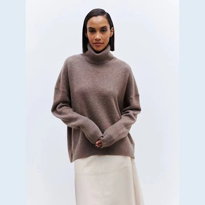 Cozy High Polo Collar Solid Color Pullover