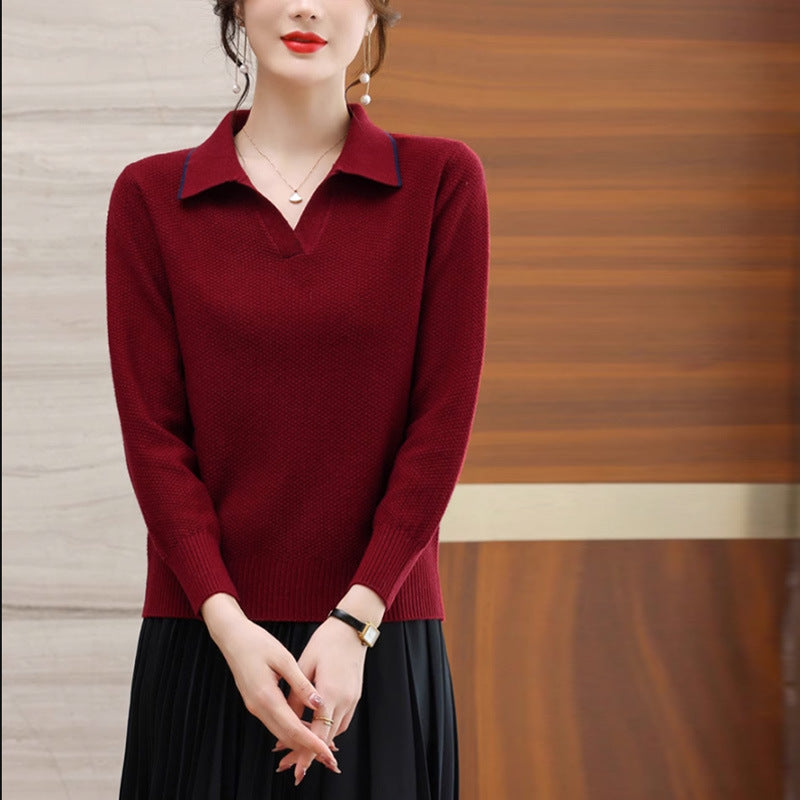 New Spring & Autumn Polo Collar Top – Western Style Fashion Sweater