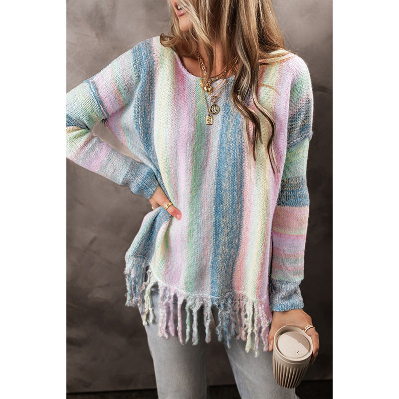 Women's Round Neck Pullover Sweater with Long Sleeves