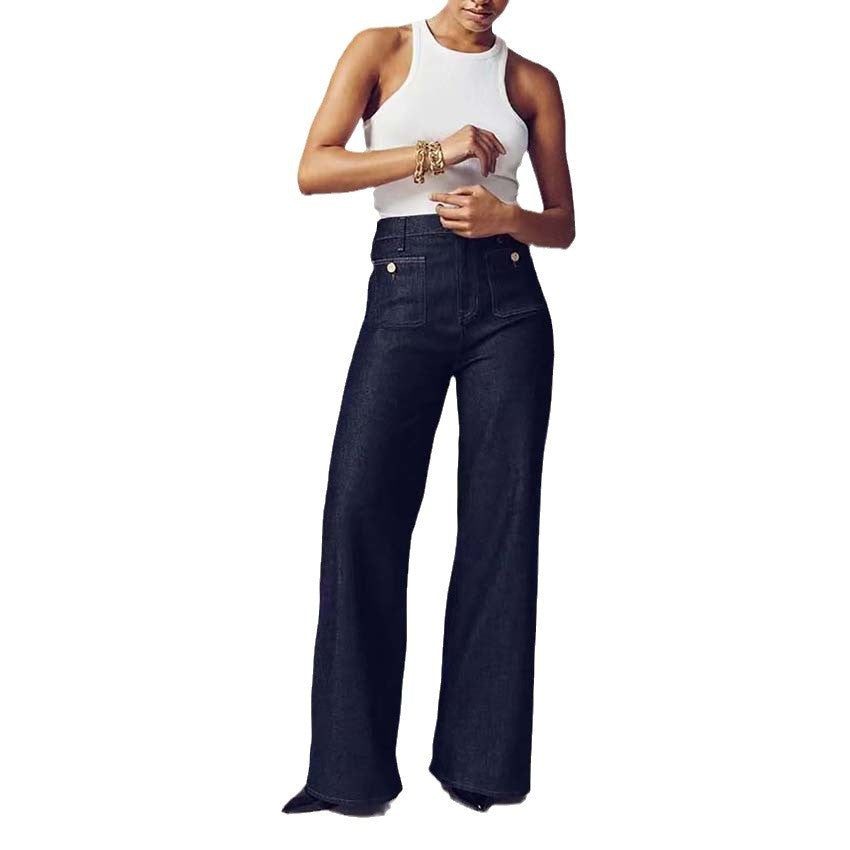 Women's Plus Size Washed-Out Wide-Leg Button Pants