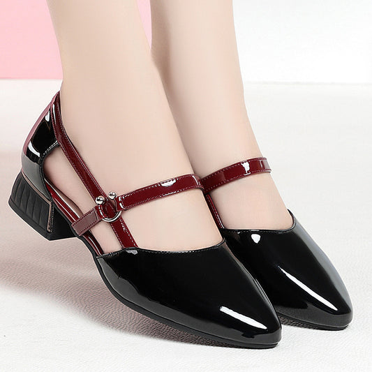 Bright Leather Soft Bottom Contrast Color Hollow Women's Sandals