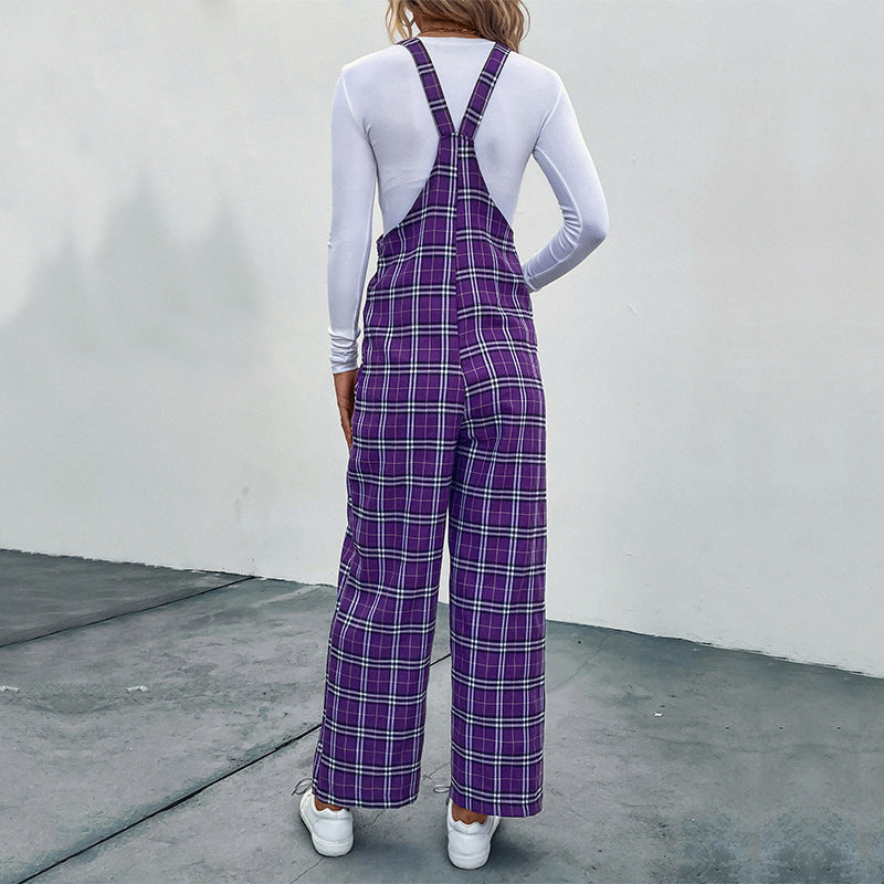 Women's Plaid Spaghetti Strap Casual Jumpsuit