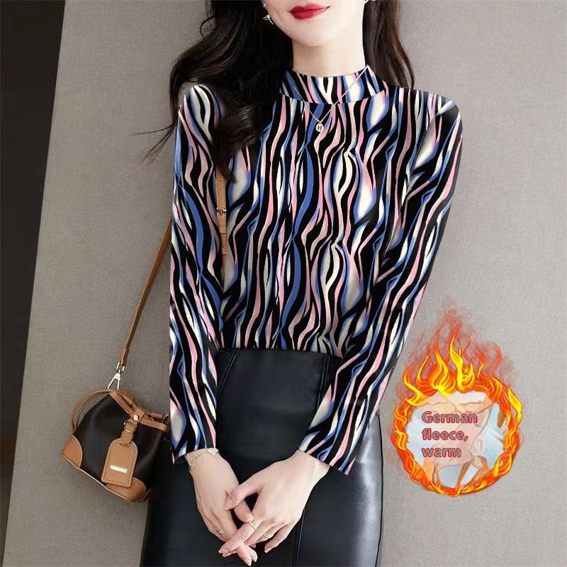 Women's Half Turtleneck Printed Outerwear Bottoming Shirt