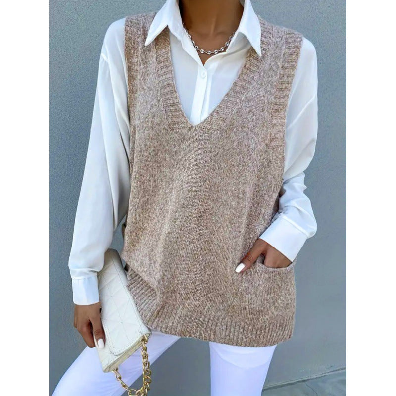 Women's Simple Solid Color Pullover Vest - Versatile All-Match Knit Top