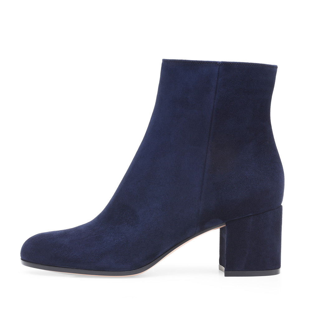 Women's Chunky Heel Mid-Calf Boots with Round Toe