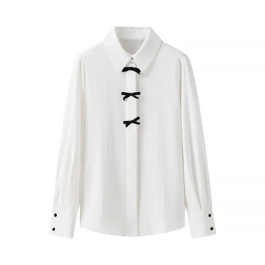 Women's Fashion Bow Decorated Long Sleeve Shirt