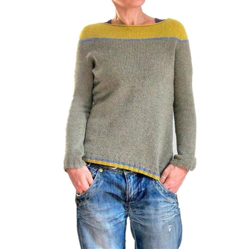 Loose-Fit Round Neck Multicolor Pullover Sweater