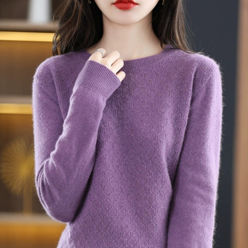 Women's Pure Wool Round Neck Pullover Sweater - Loose Fit