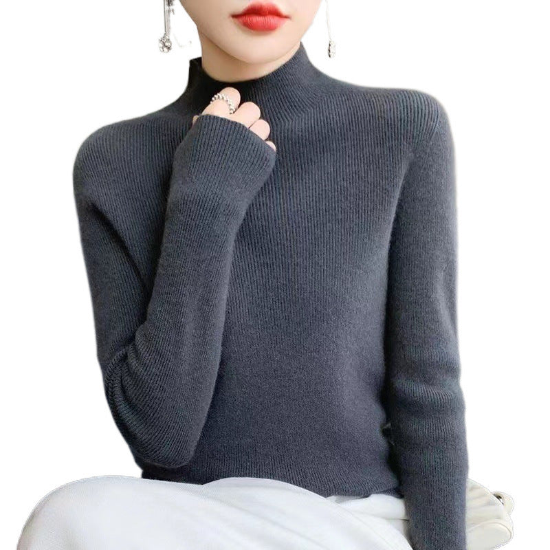 Warm Long Sleeve Knitted Half-Turtleneck Base Shirt for Women