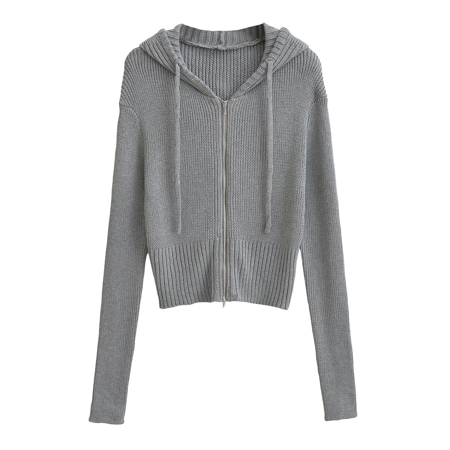 Women's American-Style Hooded Zipper Knitted Cardigan - New Short Design for Early Autumn