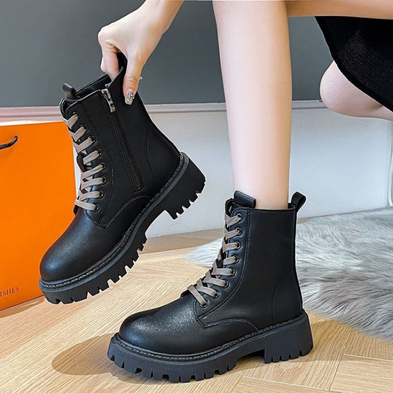 Thick-Soled Low-Top Single-Layer Skinny Boots for Small Sizes