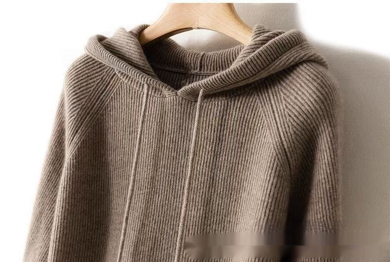 Women's Wool Knitted Hooded Sweater Pullover – Striped Loose Fit Design